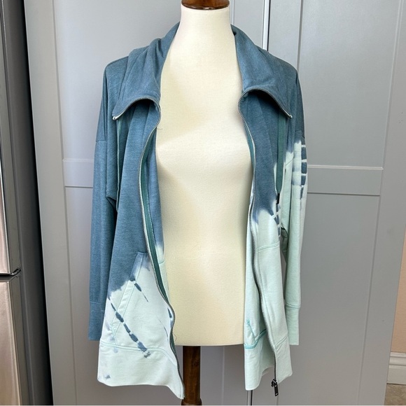 NWT Ideology Women's 1X Full Zip Sweater Blue Tie Dyed Camping Exercise Travel - Picture 6 of 8